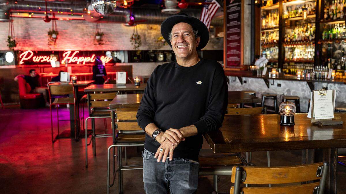Co-owner Dan Binkiewicz strikes a pose at Sweet Liberty on Tuesday, October 8, 2025, in Miami Beach, Fla.