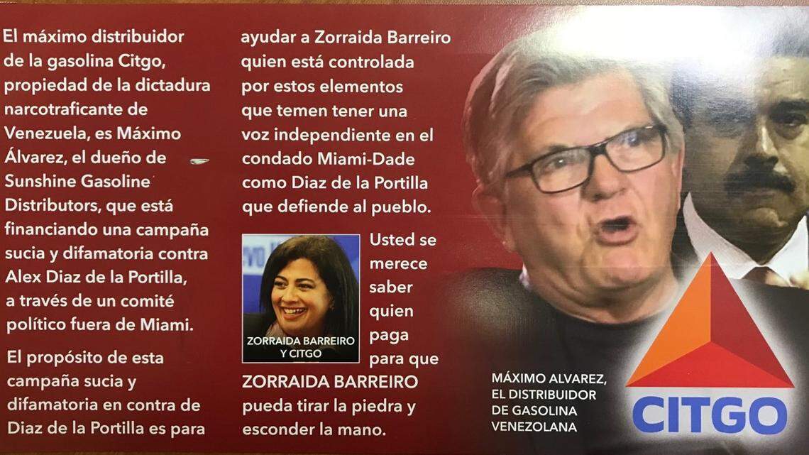 A direct mail piece sent to Miami-Dade District 5 voters by Proven Leadership for Miami-Dade County seeks to tie candidate Zoraida Barreiro to Venezuelan President Nicolás Maduro.