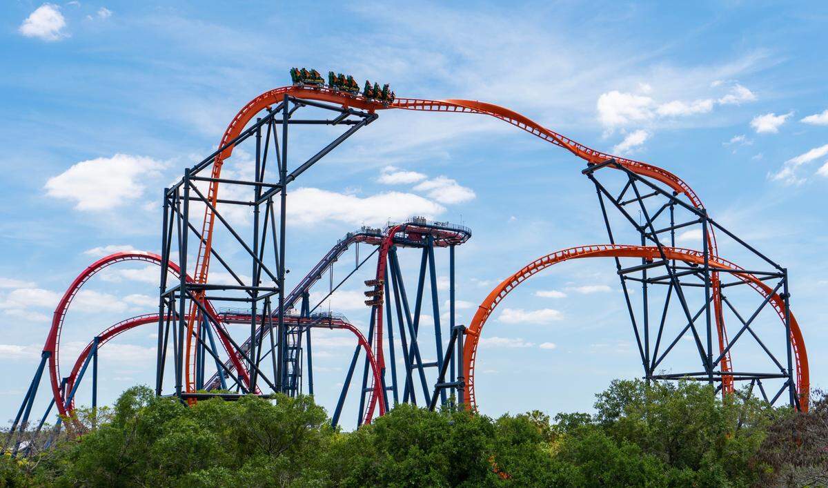 Tigris, a triple-launch coaster, will open Friday at Busch Gardens Tampa Bay. SheiKra, a 200-foot dive coaster, stands behind Tigris in this photo.