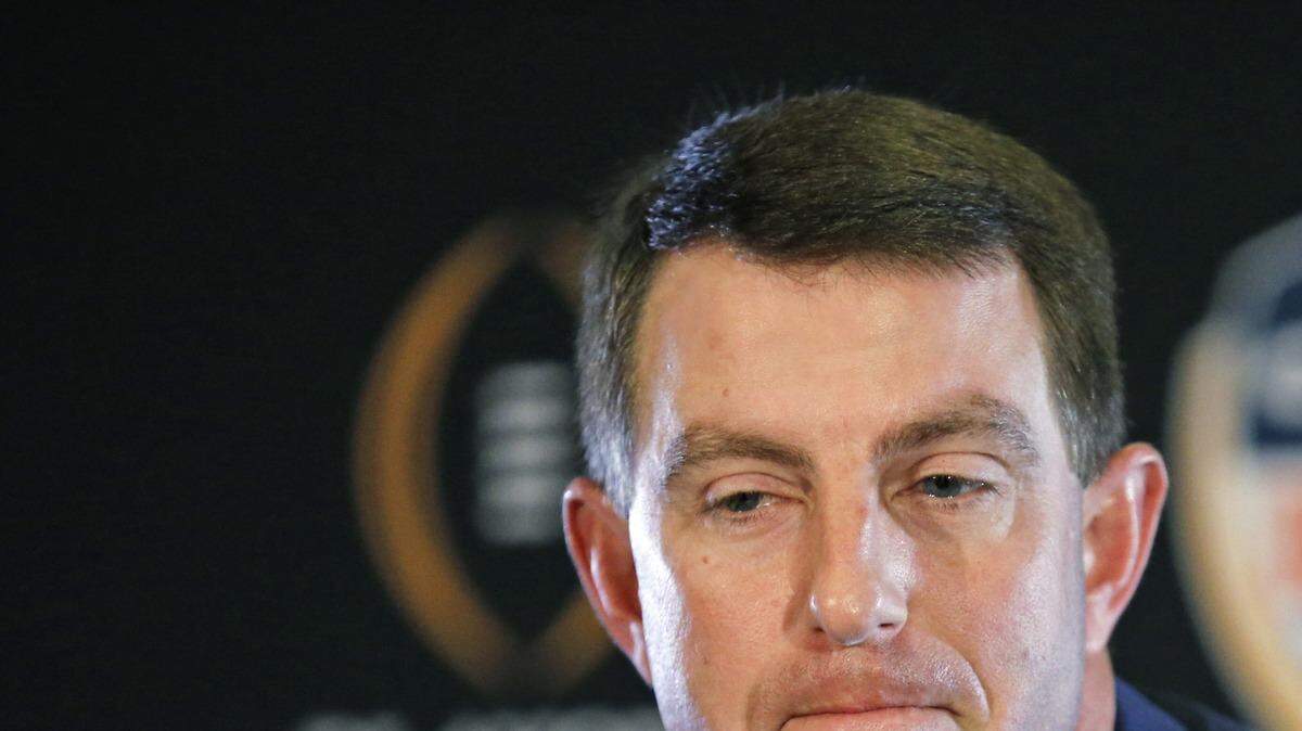 Clemson head coach Dabo Swinney speaks during the Orange Bowl press conference at the Renaissance Hotel in Fort Lauderdale on Dec. 30, 2015.