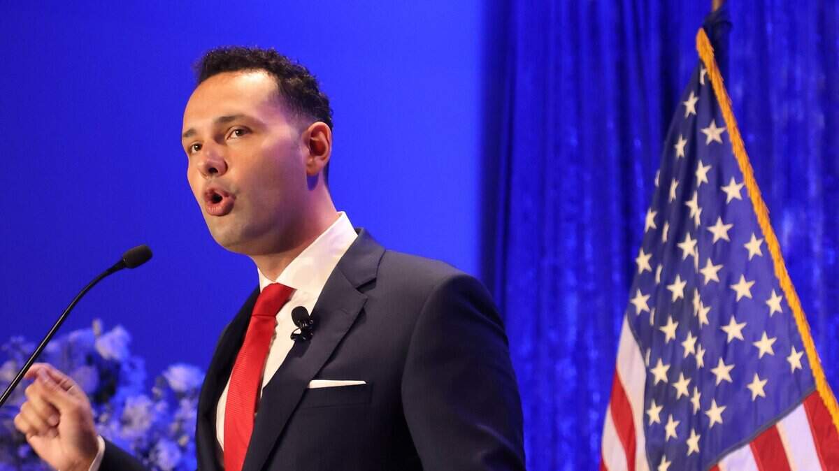 Bryan Calvo, 28, gives his remarks after being sworn-in by Judge Carmen Cabarga at the Milander Center on Monday, January 12, 2026, in Hialeah, Florida