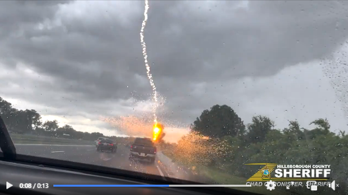 A lightning strike “fried” two vehicles traveling on Interstate 75 near Tampa, Florida, including one driven by a sheriff’s deputy.