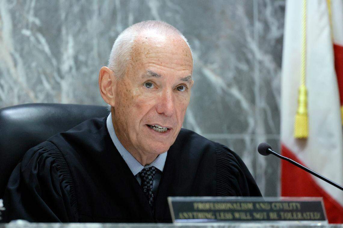 Judge John Murphy reads jury instructions before closing arguments in the trial of Jamell Demons, better known as rapper YNW Melly, at the Broward County Courthouse in Fort Lauderdale on Thursday, July 20, 2023. Demons, 22, is accused of killing two fellow rappers and conspiring to make it look like a drive-by shooting in October 2018. (Amy Beth Bennett / South Florida Sun Sentinel)