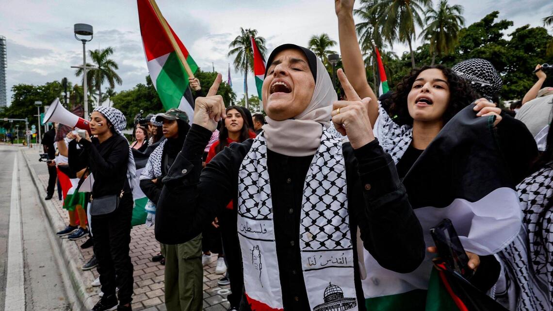 Pro-Palestinian demonstrators rally in downtown Miami as Israel-Hamas war escalates