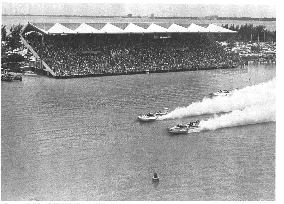 Miami Marine Stadium used to host concerts and boat races, such as this Champion Spark Plug regatta in 1975.