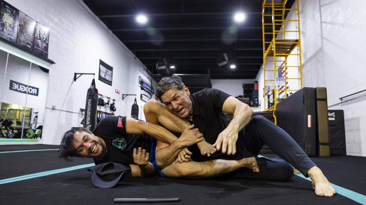 Miami Action Design co-owner Christopher Bogdanski Shore, 31, and 87North Productions instructor Hugh Fitzgerald perform a drill at the gym on Tuesday, Aug. 12, 2025, in Miami, Fla. Miami Action Design is the first stunt gym in Miami-Dade County and offers classes that teach members how to become stunt performers for movies and television.