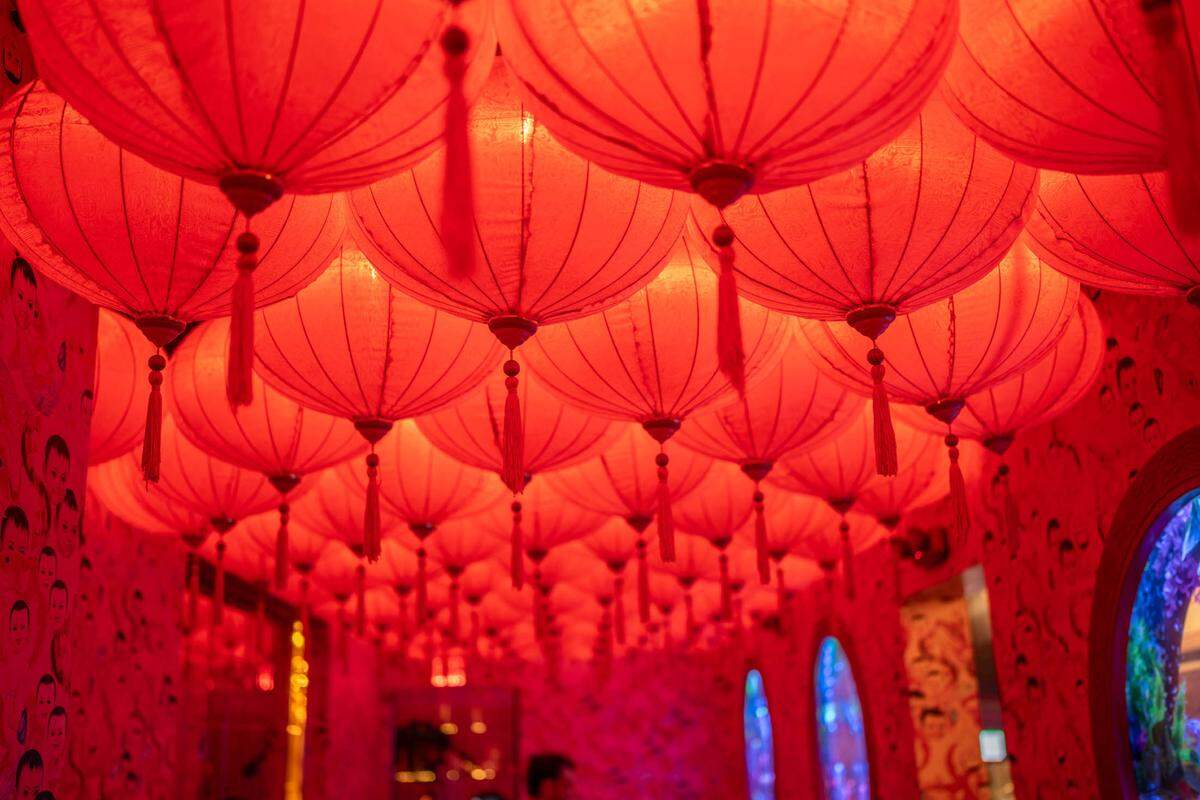 A colorful ceiling at Niño Gordo restaurant from Argentina, now open in Wynwood.