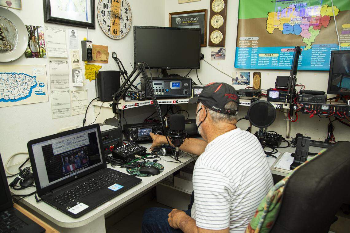 Pedro Labayen at his amateur radio station.