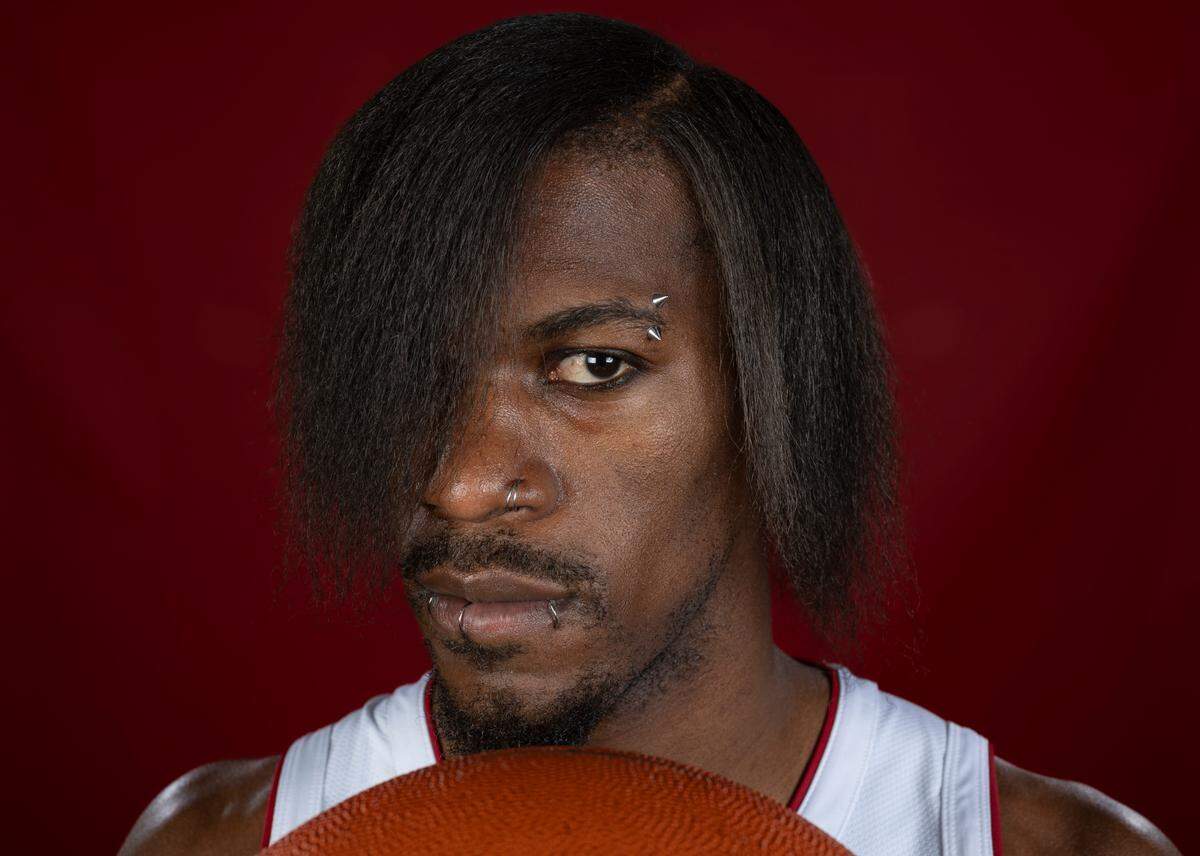 Miami Heat forward Jimmy Butler (22) is photographed during team Media Day at the Kaseya Center on Monday, Oct. 2, 2023, in Miami, Fla.