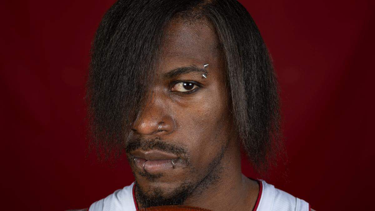 Miami Heat forward Jimmy Butler (22) is photographed during team Media Day at the Kaseya Center on Monday, Oct. 2, 2023, in Miami, Fla.