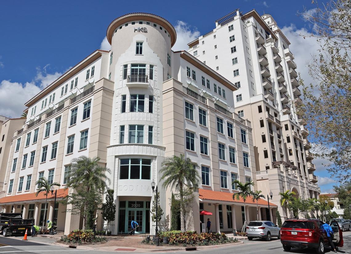 The recently completed 2020 Salzedo project in downtown Coral Gables by developer Armando Codina includes a boutique office building with a rotunda, a residential tower and a large public courtyard.