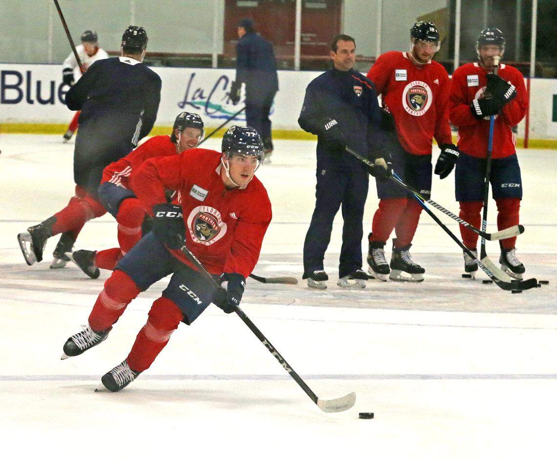 Florida Panthers Frank Vatrano (77) trains at their practice facility in Coral Springs, Florida, July 15, 2020.