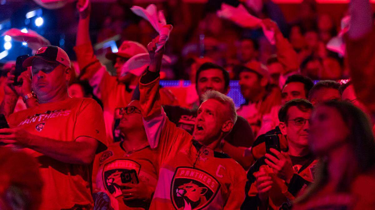 Florida Panthers fans cheer before the start of Game 6 of a second-round Stanley Cup playoffs series against the Toronto Maple Leafs at the Amerant Bank Arena on Friday, May 16, 2025, in Sunrise, Fla.
