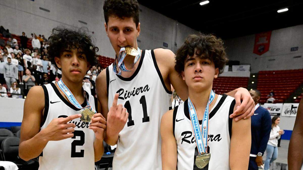Mason Fuentes (left), Gustavo Guimaraes Alves (middle) and Myles Fuentes (right) have become a talented trio for the Riviera Prep boys’ basketball team.