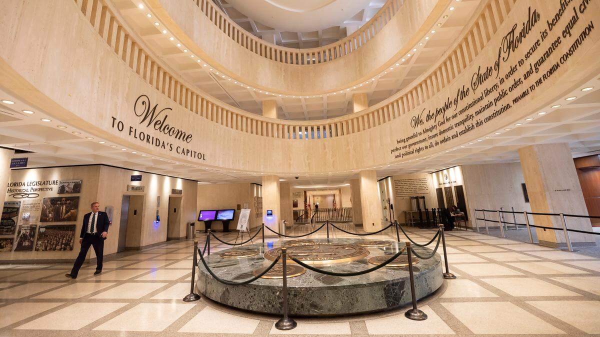 A view inside the Florida Capitol’s rotunda near the main entrance on Monday, March 3, 2025, in Tallahassee, Fla.