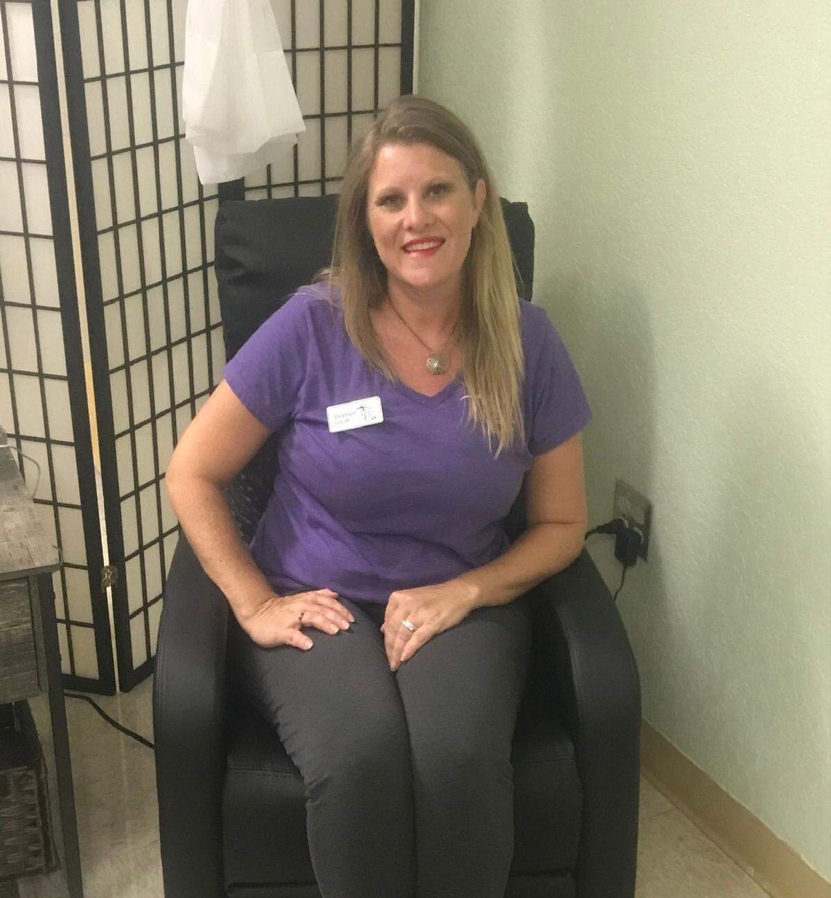 Monroe County School District teachers and other staff members are welcome to use the “Wellness Rooms” at their schools on a first-come, first-served basis. Pictured here is Shannon Lucas, director of outreach for the nonprofit Florida Keys Healthy Start Coalition.