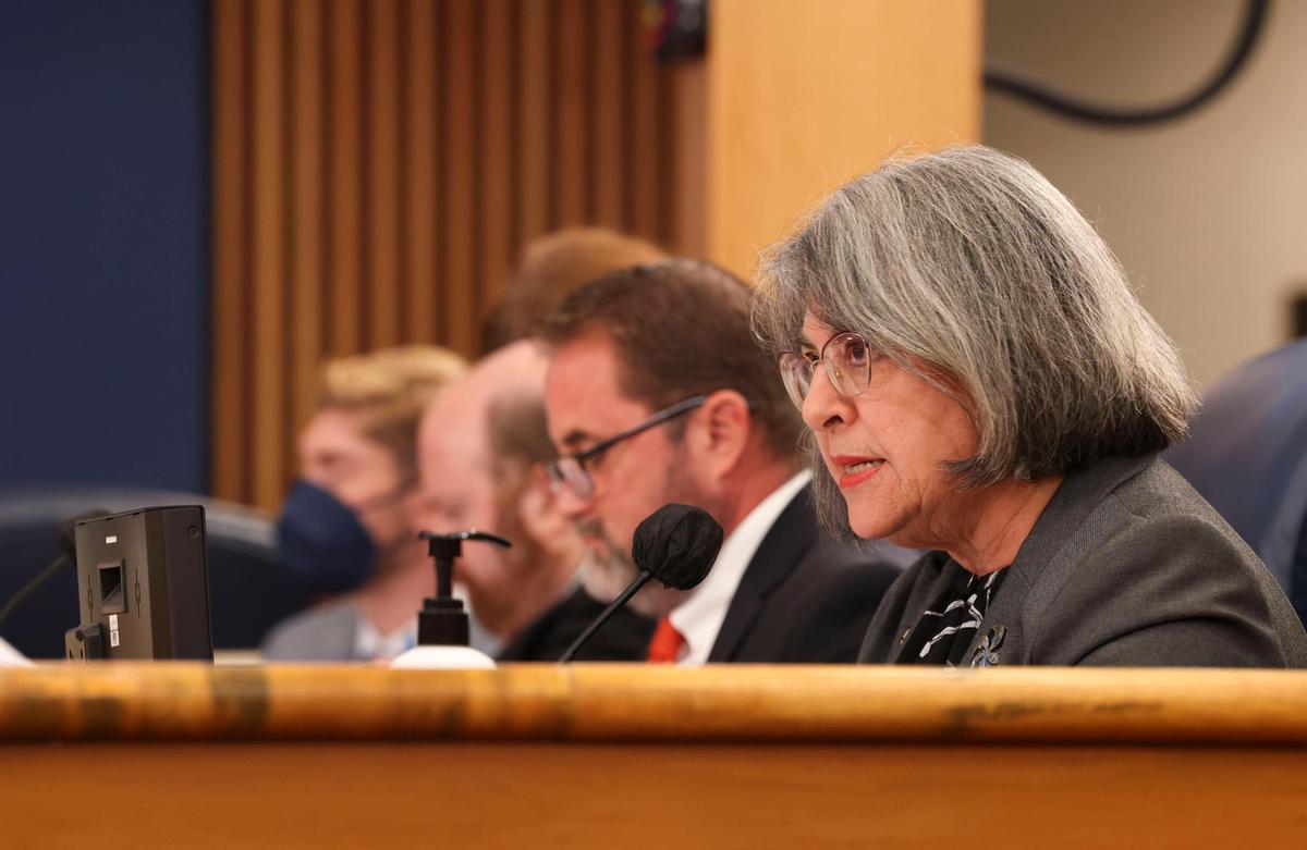 Miami-Dade Mayor Daniella Levine Cava urges against the expansion of the Urban Development Boundary during a meeting of the Miami-Dade County Commission on Thursday, May 19, 2022, at the Stephen P Clark Center in Miami.