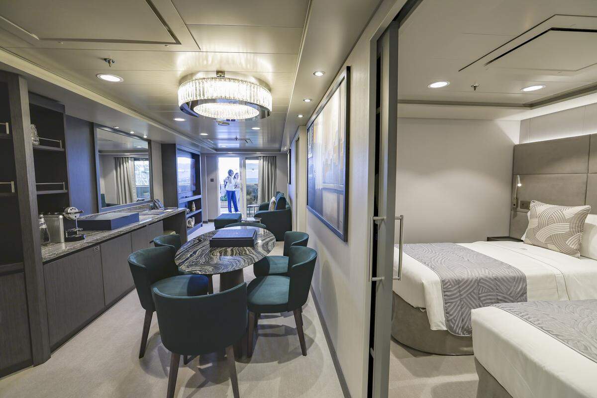 The Royal Suite in the MSC Yacht Club on MSC Poesia docked at PortMiami in Miami, Florida, on Wednesday, April 22, 2026. Built in 2008, it underwent refurbishment this year. This winter, it will be based at PortMiami heading on trips to the Caribbean.