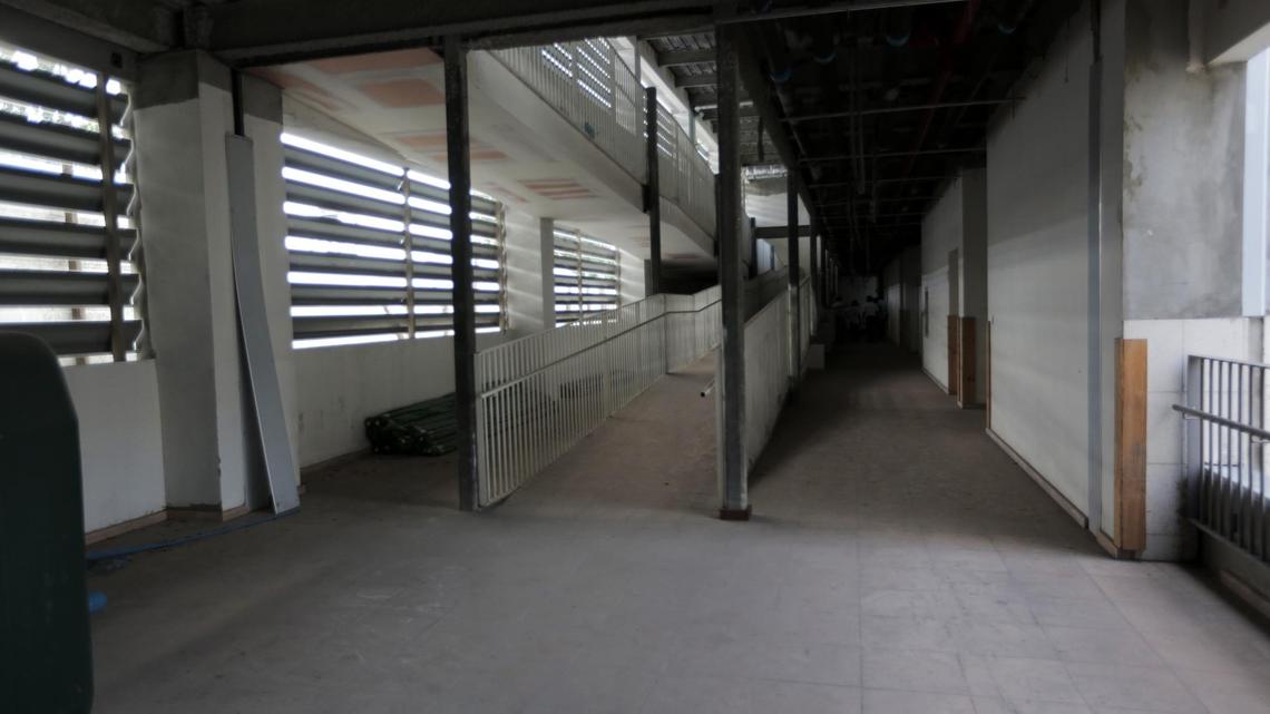 An access ramp leading to the second floor inside the new but unfinished General Hospital.