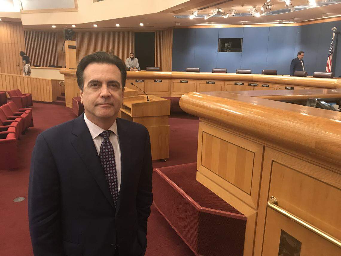 Alex Diaz de la Portilla, a former state senator, at an April 4, 2018. Miami-Dade commission meeting to call a special election to replace Bruno Barreiro as the county commissioner from District 5. Diaz de la Portilla all but announced his candidacy after the remaining commissioners called the May 22 election.