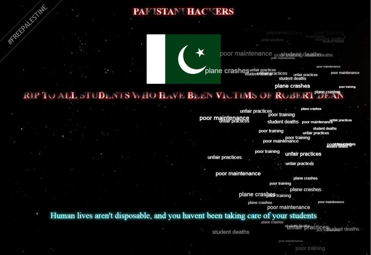 Hackers hijacked the website belonging to Dean International, the flight school that owns the planes in Tuesday’s midair crash that killed four people.
