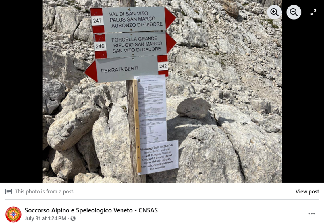 Warning signs were written in both Italian and English, rescue officials said.