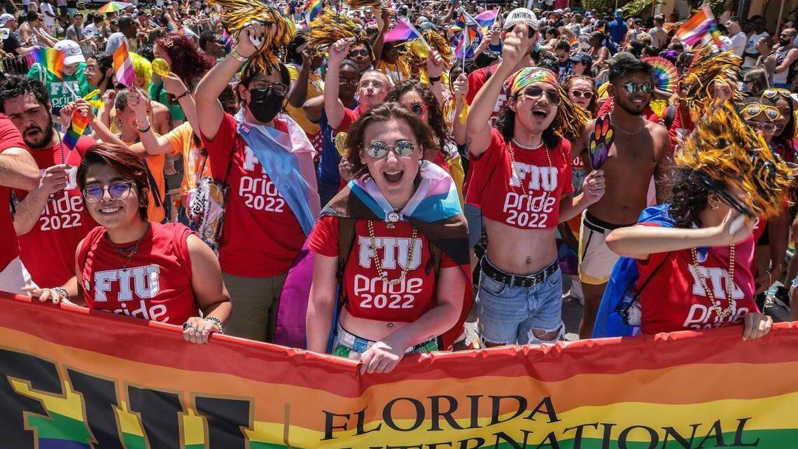 FIU students participate in the City of Miami Beach’s annuual Pride Parade on Ocean Drive, Sunday, April 10, 2022.