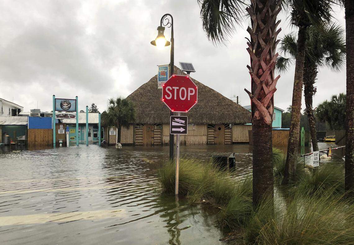 The St. Marks River flooded the city of St. Marks Wednesday as Hurricane Michael neared. (AP Photo/Brendan Farrington)