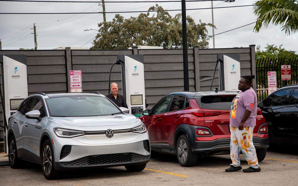 All five charging pumps were being used on Friday evening at the Walmart in Hialeah. Drivers said it’s typical for two or three of the pumps to be out of service.