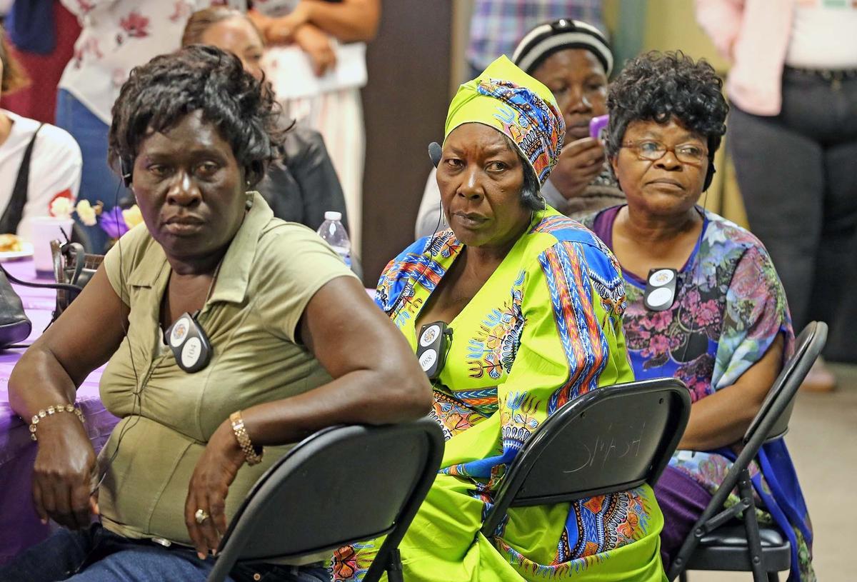 Survivors and supporters listens to speakers during a speech for support of new domestic violence legislation, on Monday, July 8. The Florida Legislature passed a bill, signed by Gov. Ron DeSantis, that enables domestic violence victims to collect unemployment benefits if they have to quit a job or relocate to due to their situation. The new law went into effect on July 1.