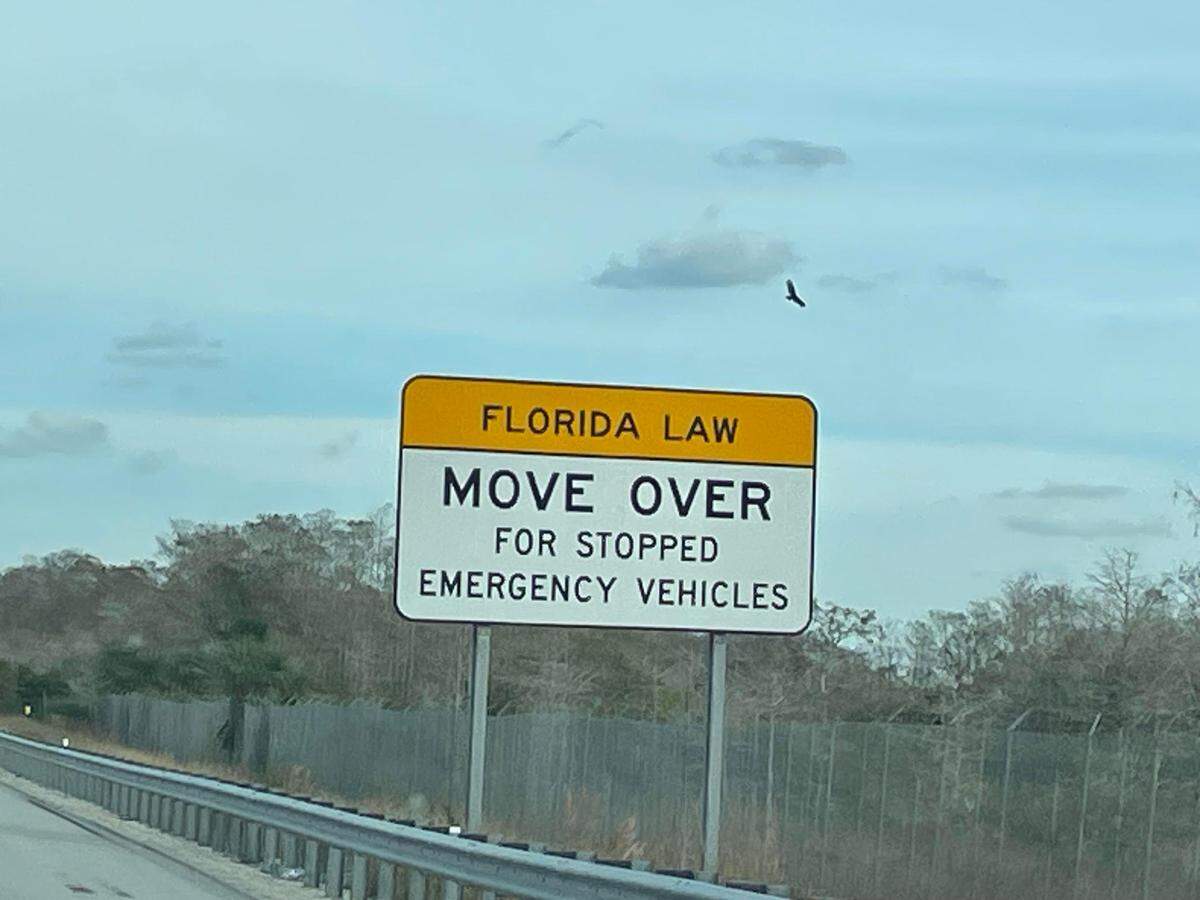 A “Move Over” sign on Alligator Alley in Florida.
