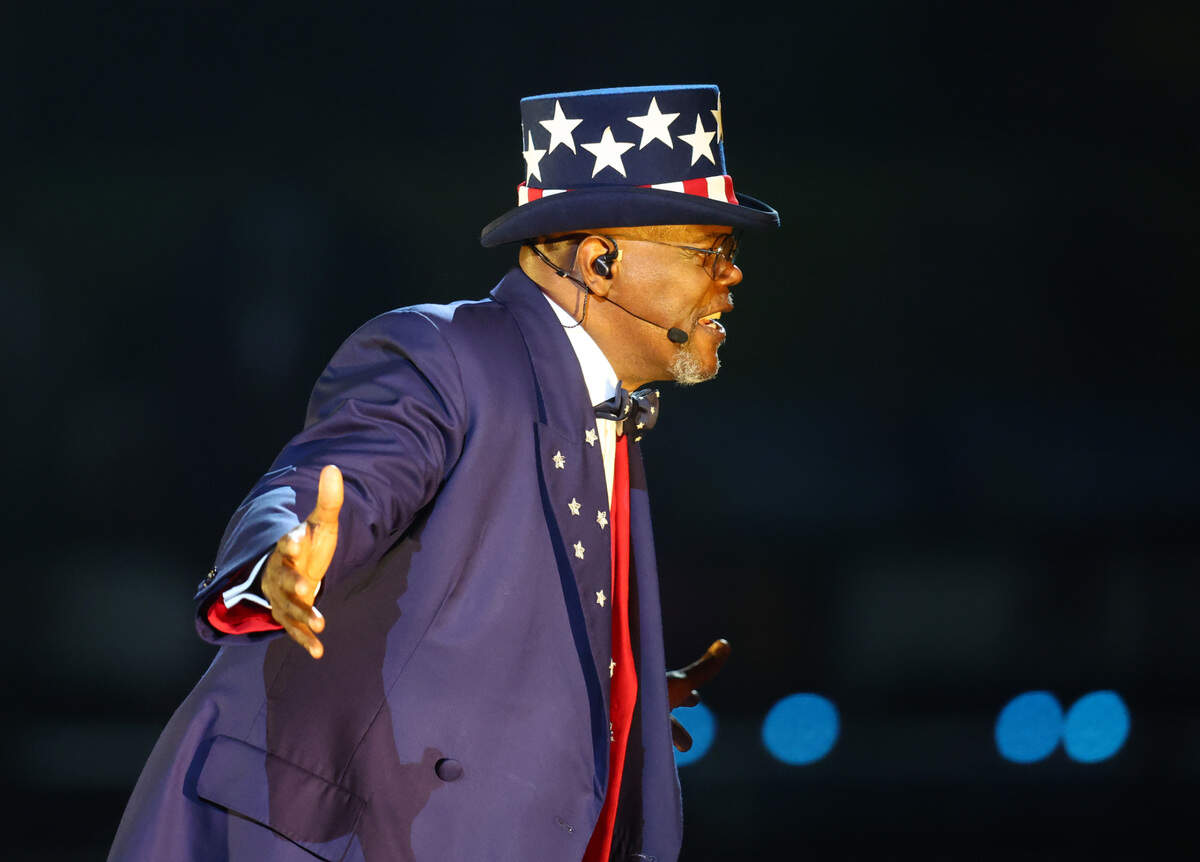 Feb 9, 2025; New Orleans, LA, USA; Samuel L. Jackson introduces recording artist Kendrick Lamar performs during the halftime show of Super Bowl LIX between the Philadelphia Eagles and the Kansas City Chiefs at Ceasars Superdome. Mandatory Credit: Mark J. Rebilas-Imagn Images