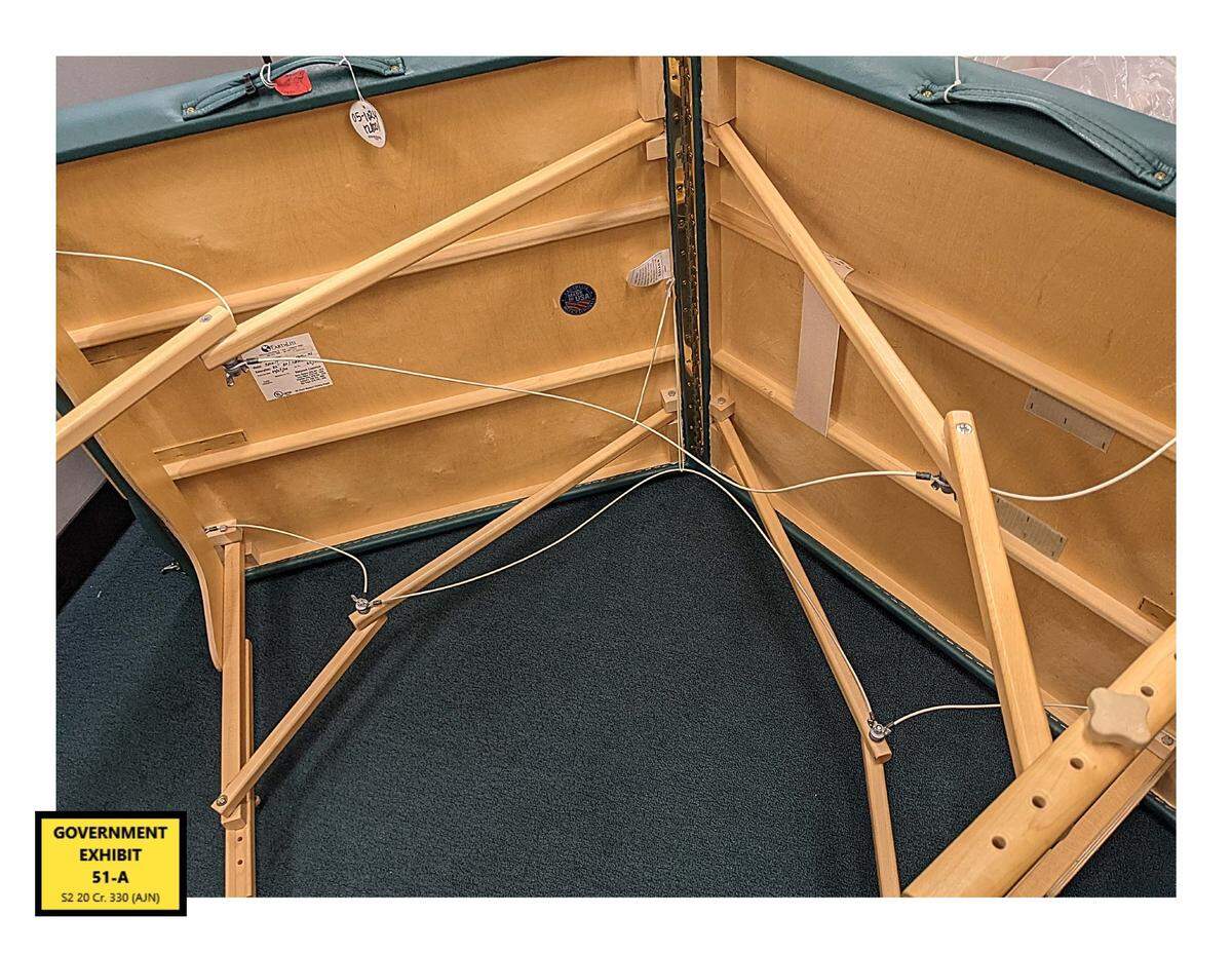 Jeffrey Epstein’s massage table was introduced as evidence at the trial of Ghislaine Maxwell, who is accused of recruiting and grooming girls for Epstein’s abuse.