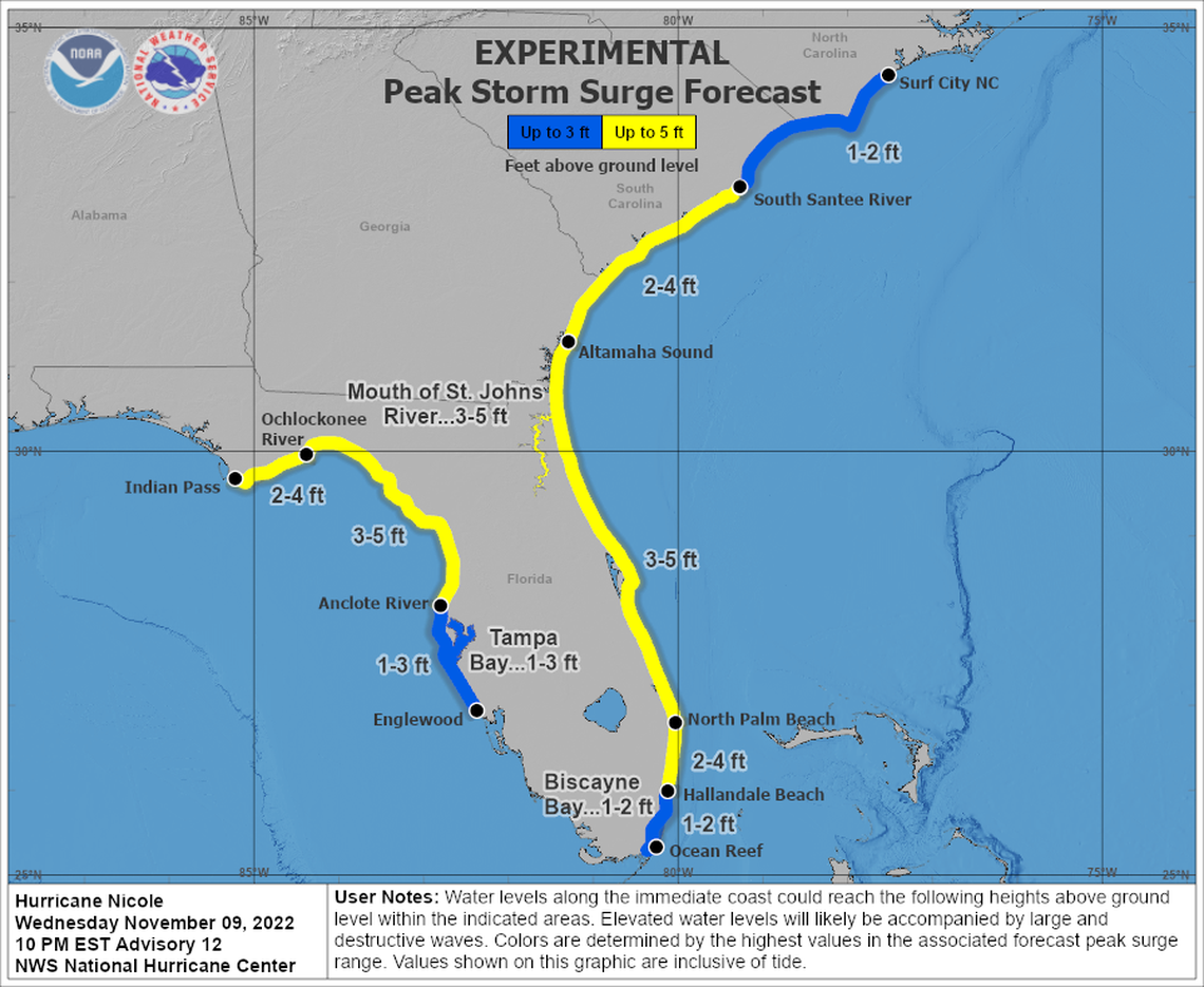 Most of Florida could see storm surge from Hurricane Nicole, which is expected make landfall overnight Wednesday.