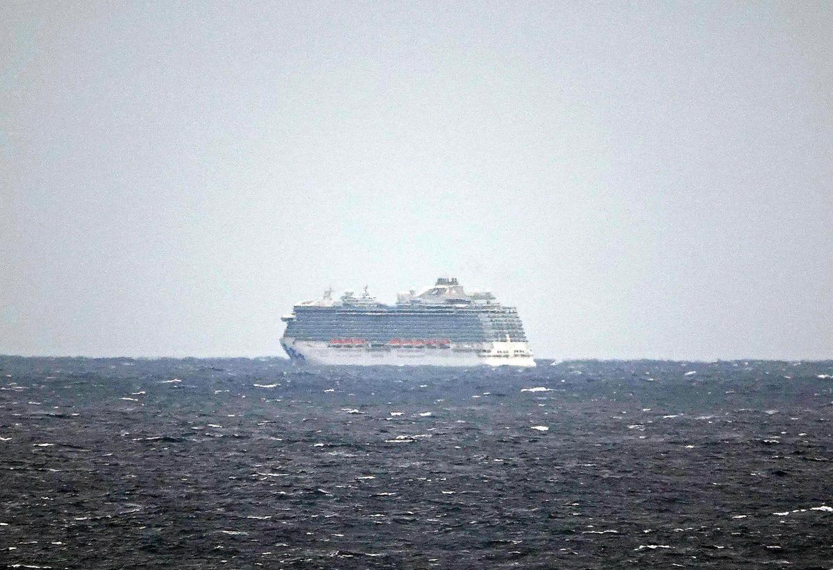 The Regal Princess Cruise ship is seen at sea about 5 miles off the coast of Fort Lauderdale, Fla., Sunday, March 8, 2020. The cruise ship was being held off the coast of Florida waiting for test results on whether two crew members have contracted the new coronavirus.