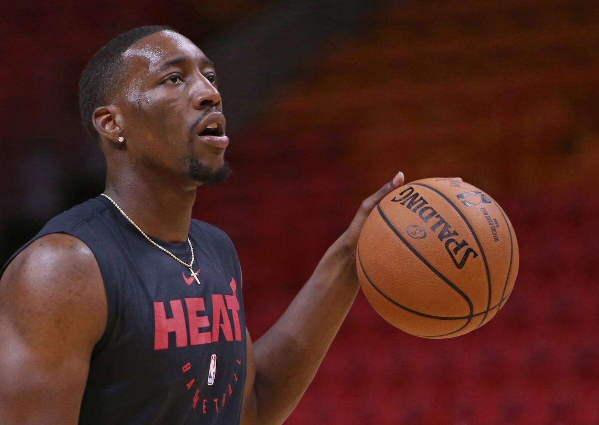 Miami Heat forward Bam Adebayo practice before the start of a preseason NBA basketball game against the New Orleans Pelicans at AmericanAirlines Arena in Miami on Wednesday, October 10, 2018.