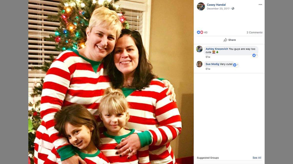 Pride flags line a Barrington, Illinois, neighborhood as a sign of support for gay couple Casey Handal and Zadette Rosado, who say their rainbow LGBT flag was stolen and then replaced with an American banner.