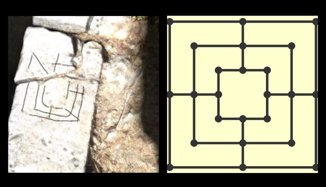 The lines formed a grid that would have been used for Nine Men’s Morris, a game similar to tic-tac-toe.