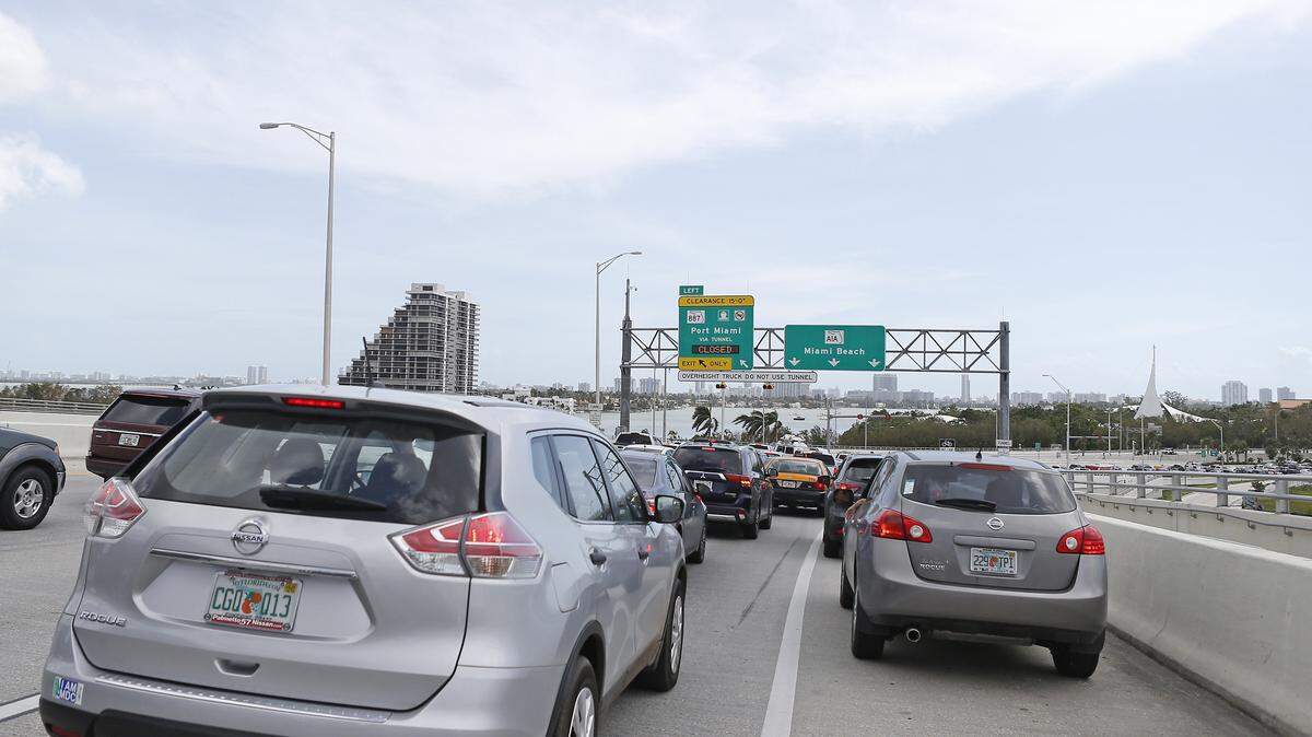 Traffic congestion on the MacArthur Causeway heading east from Miami. Traffic has gotten significantly worse after the state began emergency repairs on the bridge spanning Miami and Miami Beach, prompting Miami-Dade to lift rush-hour tolling on the nearby Venetian Causeway.