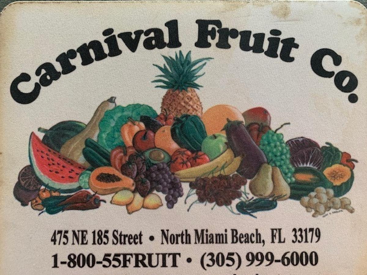 The Carnival Fruit Co. logo. The business was co-founded in 1960 by Irving and Ruth Karp and had stores from Miami Beach to North Miami Beach and distributed nationally and to the Bahamas. Irving retired in 1984 and the company dissolved in 2009.