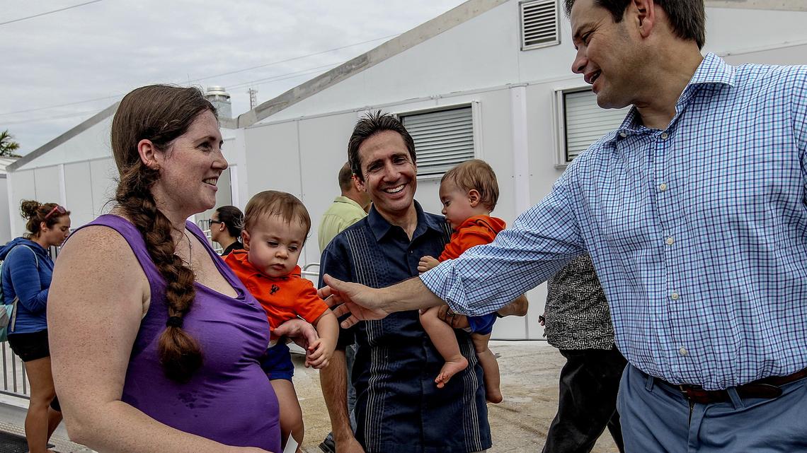 Sen. Marco Rubio chats with Adrian and Stephanie Besil and their twin sons, Joaquin and Julian, who were born just after Hurricane Irma a year ago. Stephanie evacuated from Key Largo before Irma hit and was admitted to Baptist Hospital in Miami, where she delivered her sons on Sept 23.  On Monday, Sept. 10, 2018, she and her family marked Irma’s anniversary with a visit to  Baptist-owned Fishermen’s Community Hospital in Marathon, which was severely damaged by the storm.