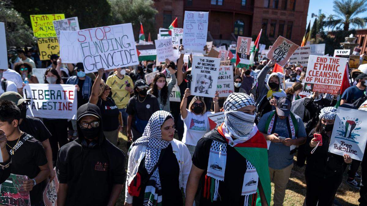 Protesters gather at Arizona State University in solidarity with Palestinians, in Tempe, on Oct. 21.