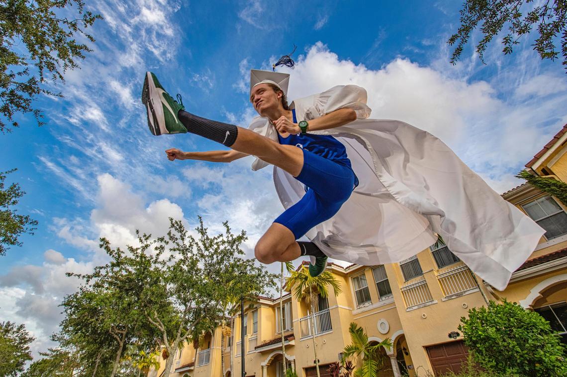 G. Holmes Braddock High School graduate Vincent Guerrero in front of his home.