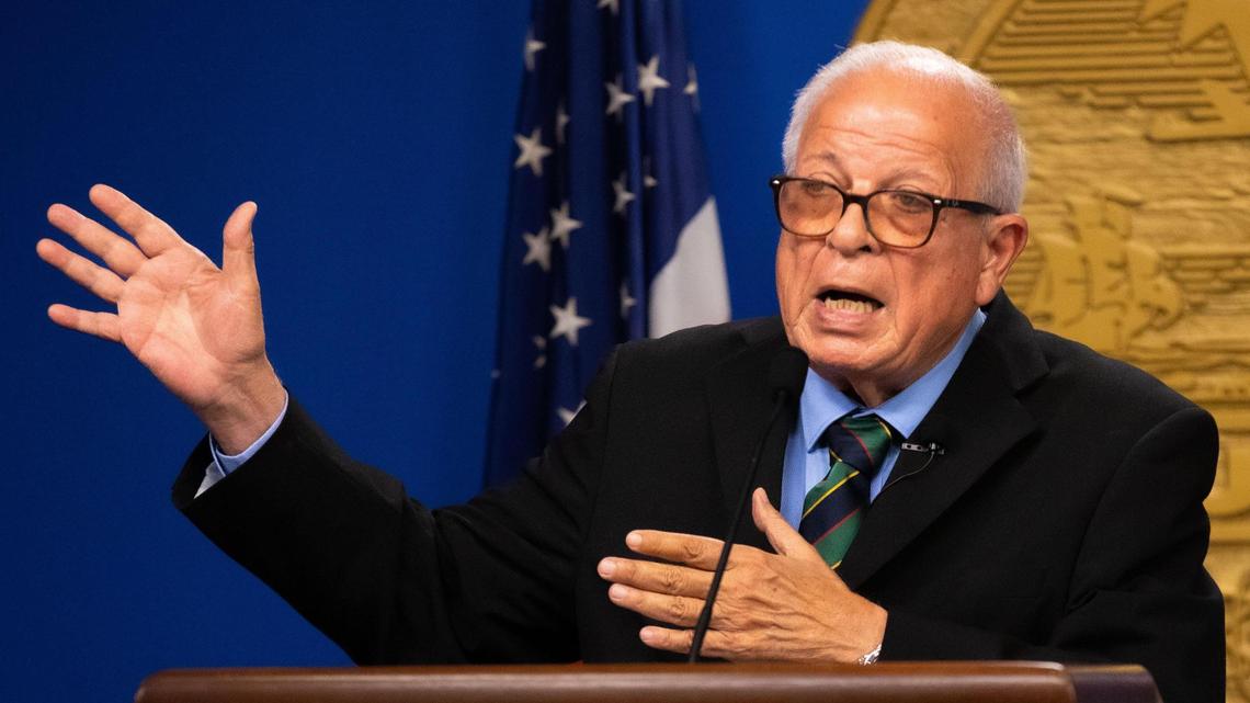 Miami-Dade Property Appraiser Tomás Regalado answers questions at a press conference at the Stephen P. Clark Center on Monday, June 2, 2025, in Miami.