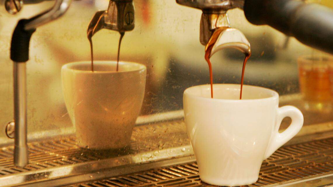 In this Thursday, Aug. 14, 2008 photo, espresso flows into a cup at a coffee house in Overland Park, Kan.