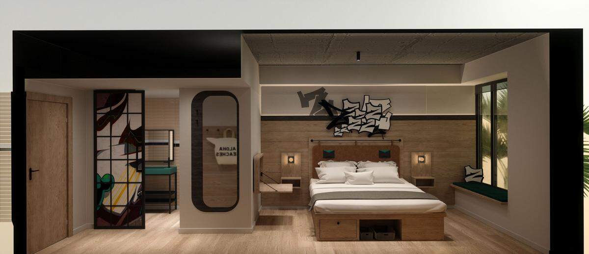 King guest room at the Moxy in Wynwood.