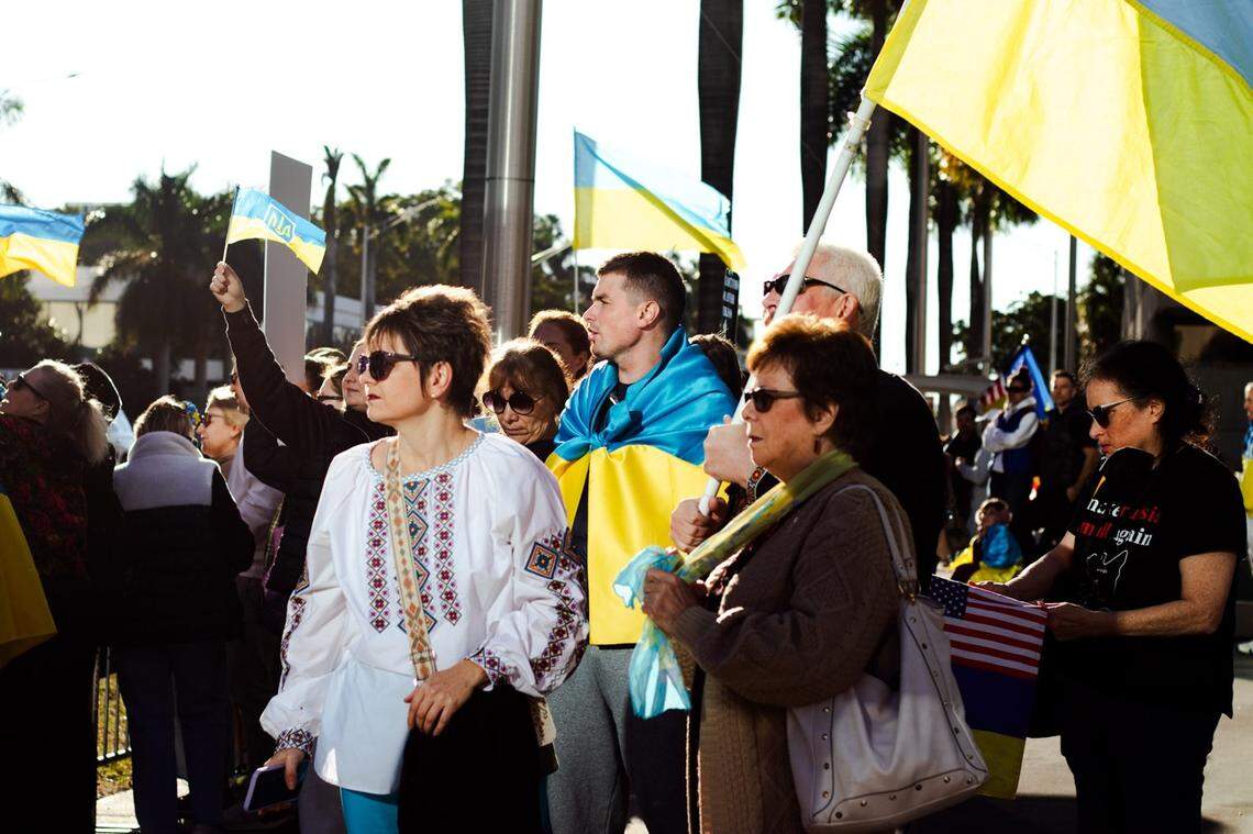 Ukrainians gather at a rally organized by UAF.