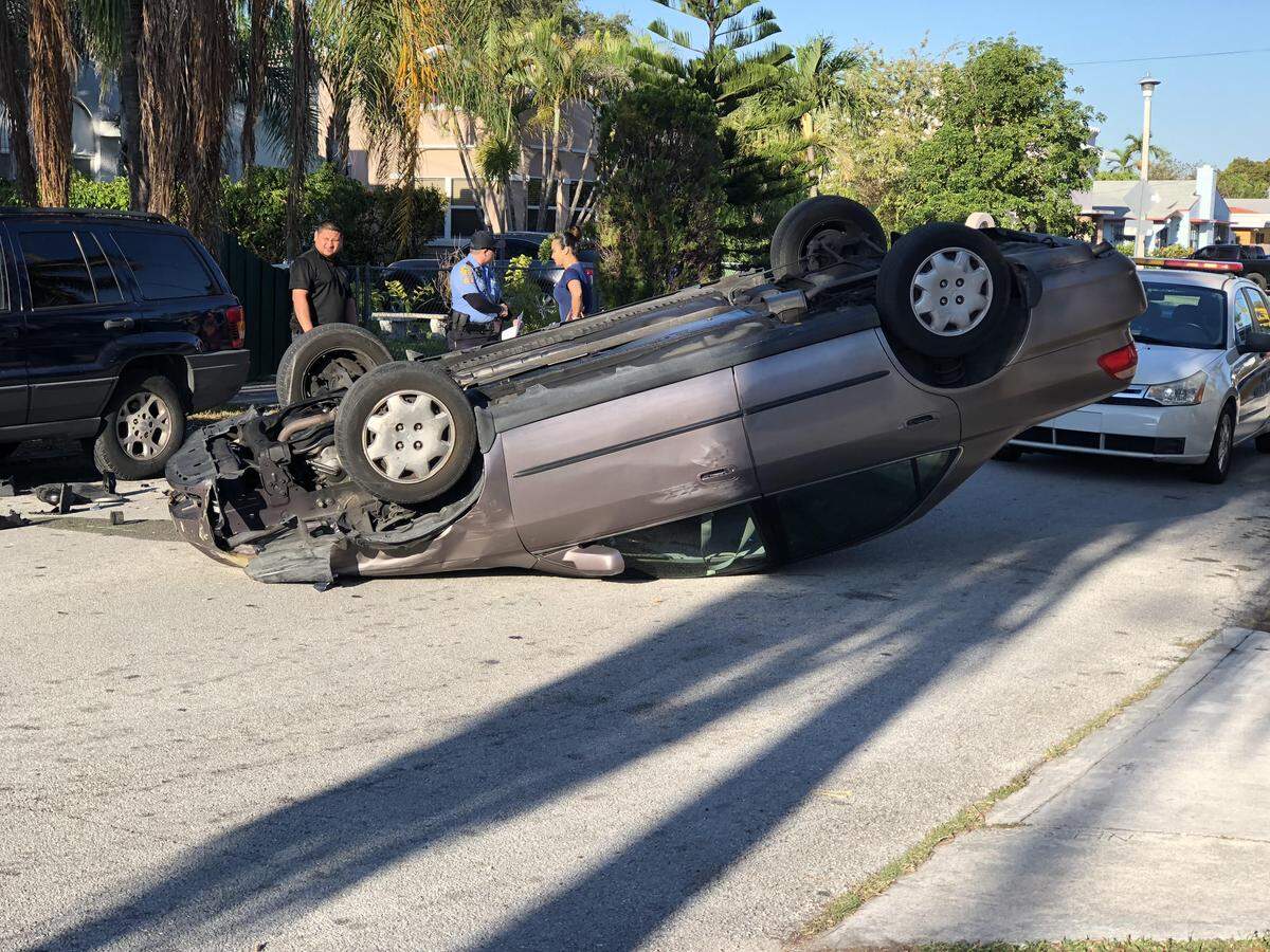 An out-of-control car flipped on Southwest 24th Terrace, a residential street in Silver Bluff plagued by speeding cut-through traffic.