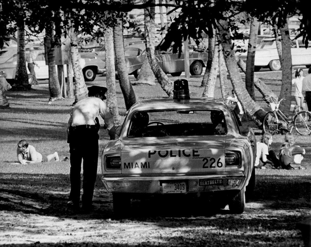 In 1969, police at a Coconut Grove park on the bayfront.