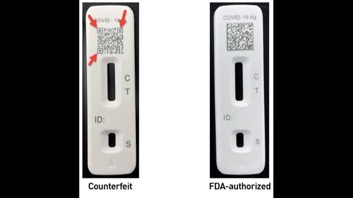 An example shared by the FDA comparing a counterfeit Flowflex COVID-19 Antigen Home Test with a real, FDA-authorized one.